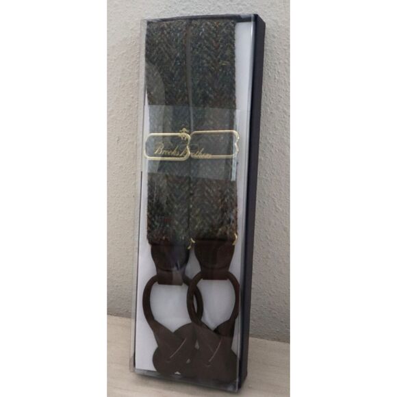 Brooks Brothers 2154BB13-319 Mens O/S Tweed w/Leather Tabs Adjustable Suspenders - Picture 1 of 7